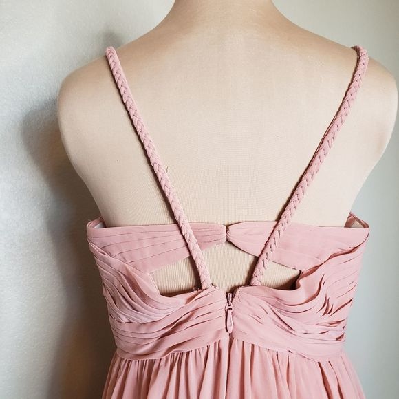 Azazie Dress 10 Blush pink Dusty Rose Braided Strap Chiffon Maxi dress - Picture 5 of 7
